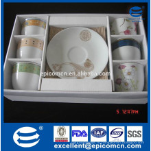 Керамические чашки 6pcs и 6pcs saucers в коробке оптовой продажи цвета PVC